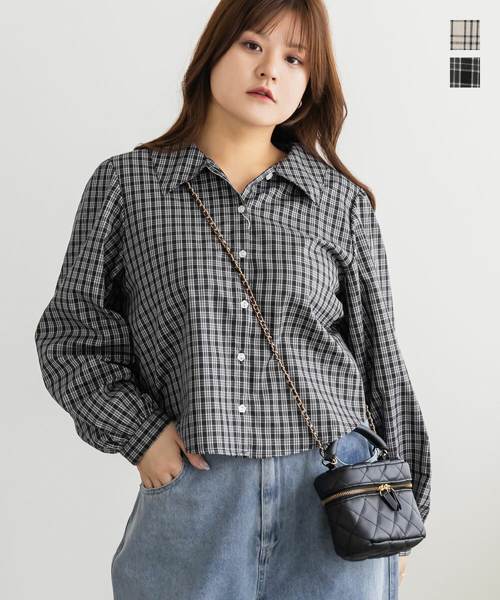大きいサイズ レディース チェック柄ショートシャツ
