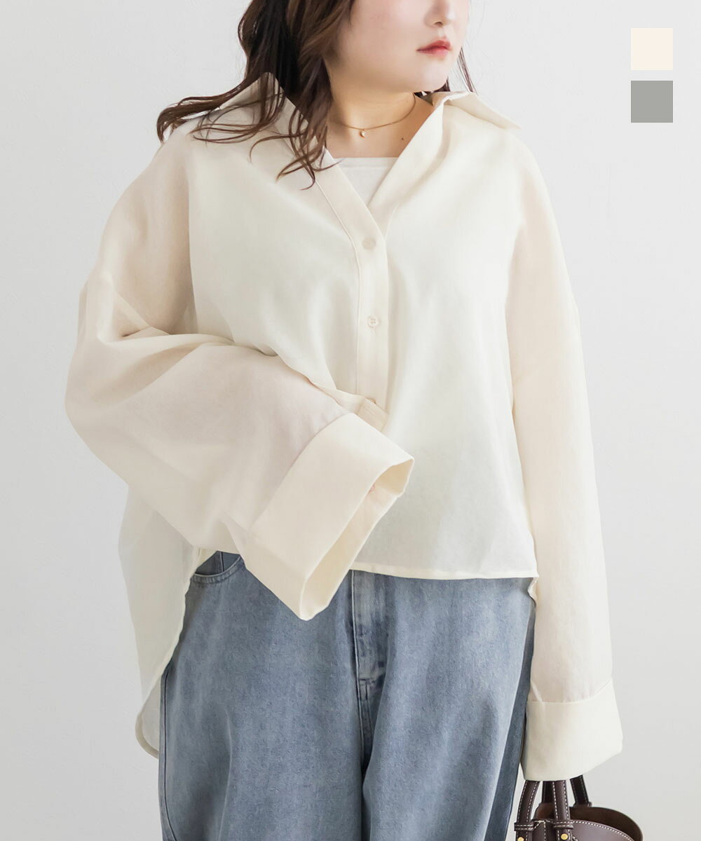 大きいサイズ レディース ワイドシルエットスキッパーシャツ