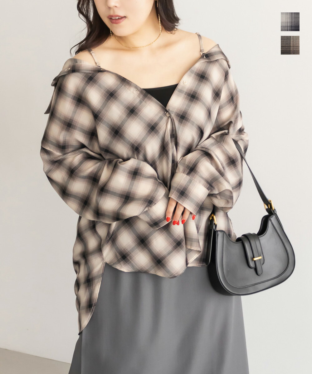 大きいサイズ レディース 2WAYチェックシャツ 【LLサイズ・3Lサイズ・4Lサイズ】【大きいサイズ・レディース】13号・15号・17号・19号・21号・23号のサムネイル