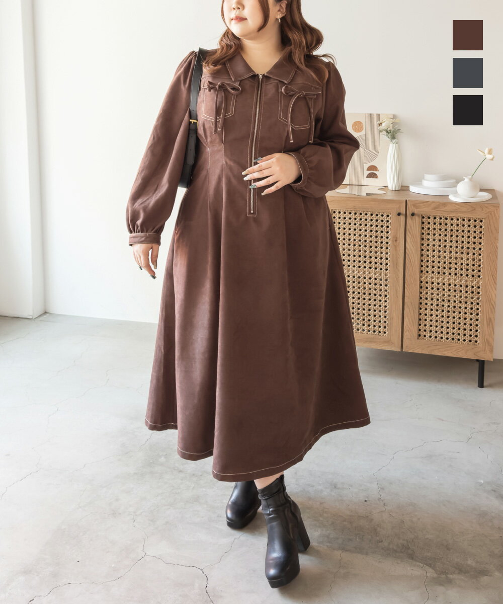 大きいサイズ レディース CLETTEオリジナル配色ステッチウエストタックワンピース