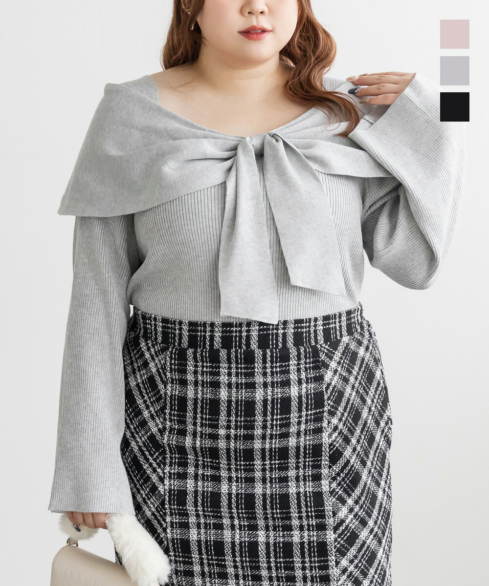 Rakuten - 大きいサイズ レディース CLETTEオリジナルオフショル風リボンデザインニット 【LLサイズ・3Lサイズ・4Lサイズ】【大きいサイズ・レディース】13号・15号・17号・19号・21号・23号