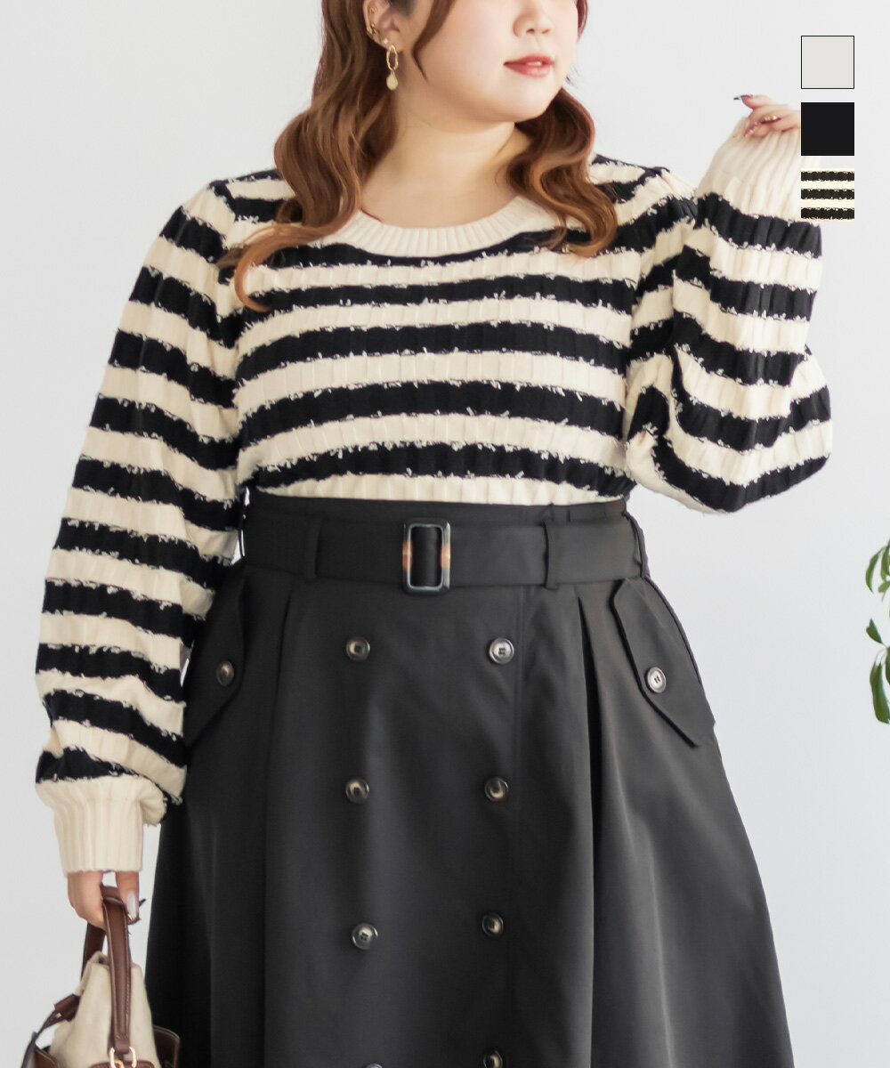 大きいサイズ レディース CLETTEオリジナルリボンヤーン使いニットプルオーバー 【LLサイズ・3Lサイズ・4Lサイズ】【大きいサイズ・レディース】13号・15号・17号・19号・21号・23号