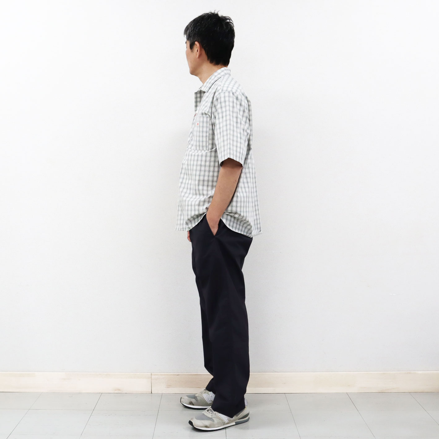 メンズ42(L)-44(LL) ダントン コットンポプリン オープンカラー 半袖 シャツ チェック柄 DANTON［ネコポス］