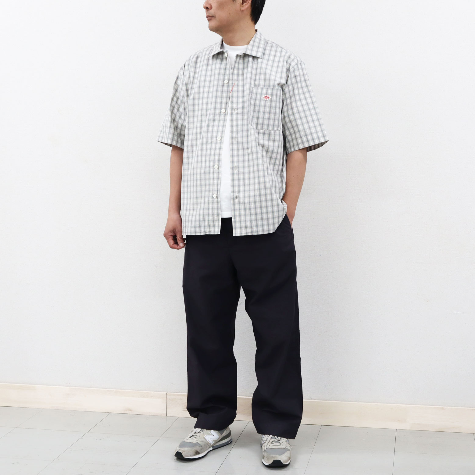 メンズ42(L)-44(LL) ダントン コットンポプリン オープンカラー 半袖 シャツ チェック柄 DANTON［ネコポス］