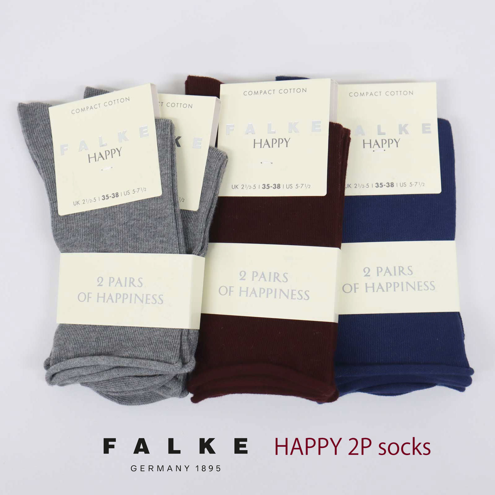 ファルケ 靴下 レディース 2足組 ファルケ トップ ロール ハッピー 2P ソックス レディース 靴下 コットン FALKE HAPPY［ネコパケ］