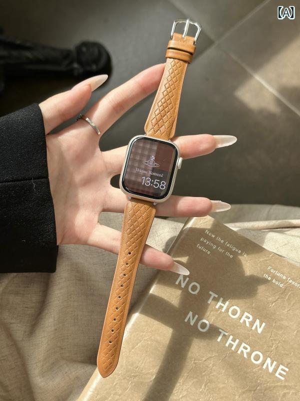Apple Watch バンド フェイクレザー 格子模様 交換ベルト 秋冬向け 高級感 Apple Watch1-10/Ultra/se対応