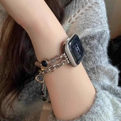 Apple Watch バンド メタル チェーン 2重 ハートチャーム ビーズ 交換ベルト 細身デザイン 高級感 Apple Watch1-9/Ultra/se対応 Apple Watch バンド メタル チェーン 2重 ハートチャーム ビーズ 交換ベルト 細身デザイン 高級感 Apple Watch1-9/Ultra/se対応