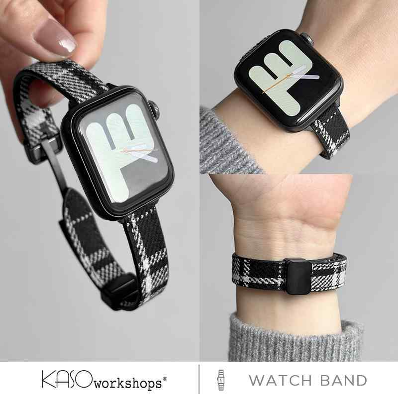 Apple Watch バンド ウール チェック柄 交換ベルト 磁気ベルト 細身デザイン 秋冬向け Apple Watch1-10..