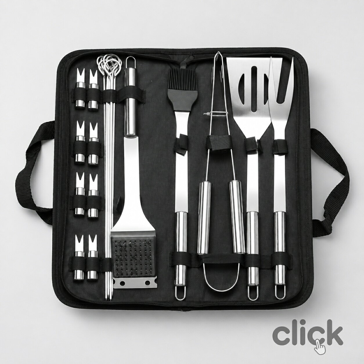 バーベキュー 調理器具 BBQ 22点セット クッキングツール キャンプ用品 料理器具 ステンレス素材 携帯便利 軽量 創意衛生 アウトドア click524-10009625 Click パッケージ画像