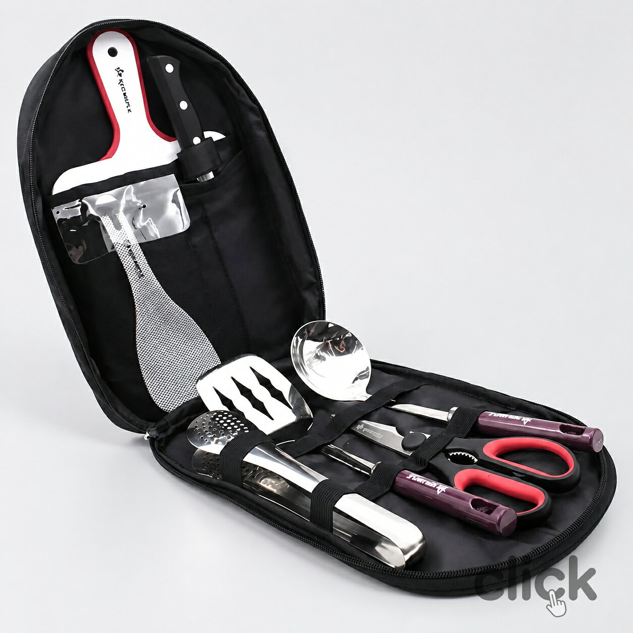 キャンプ用品 調理器具 キャンプグッズ バーベキューセット クッカーセット まな板 包丁 トング キャンプ アウトドア 登山 収納袋付き click524-10009619 Click パッケージ画像