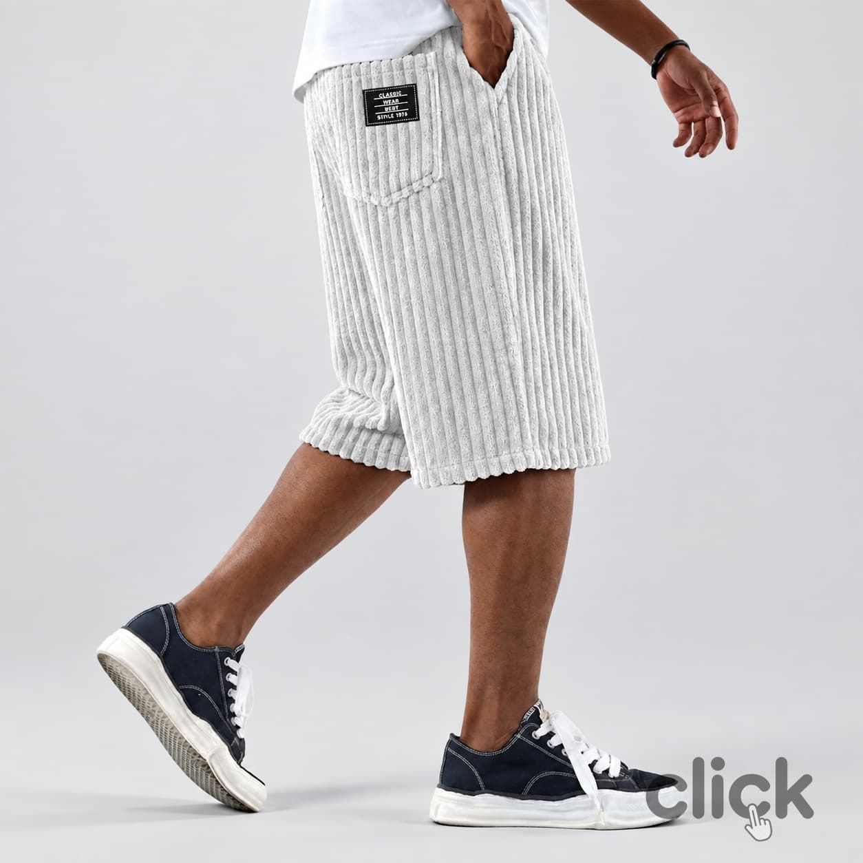 ショートパンツ メンズ ハーフパンツ コーデュロイ ワイドパンツ 膝丈 5分丈 ルーズシルエット 太畝 ウエストゴム 無地 ストリート カジ