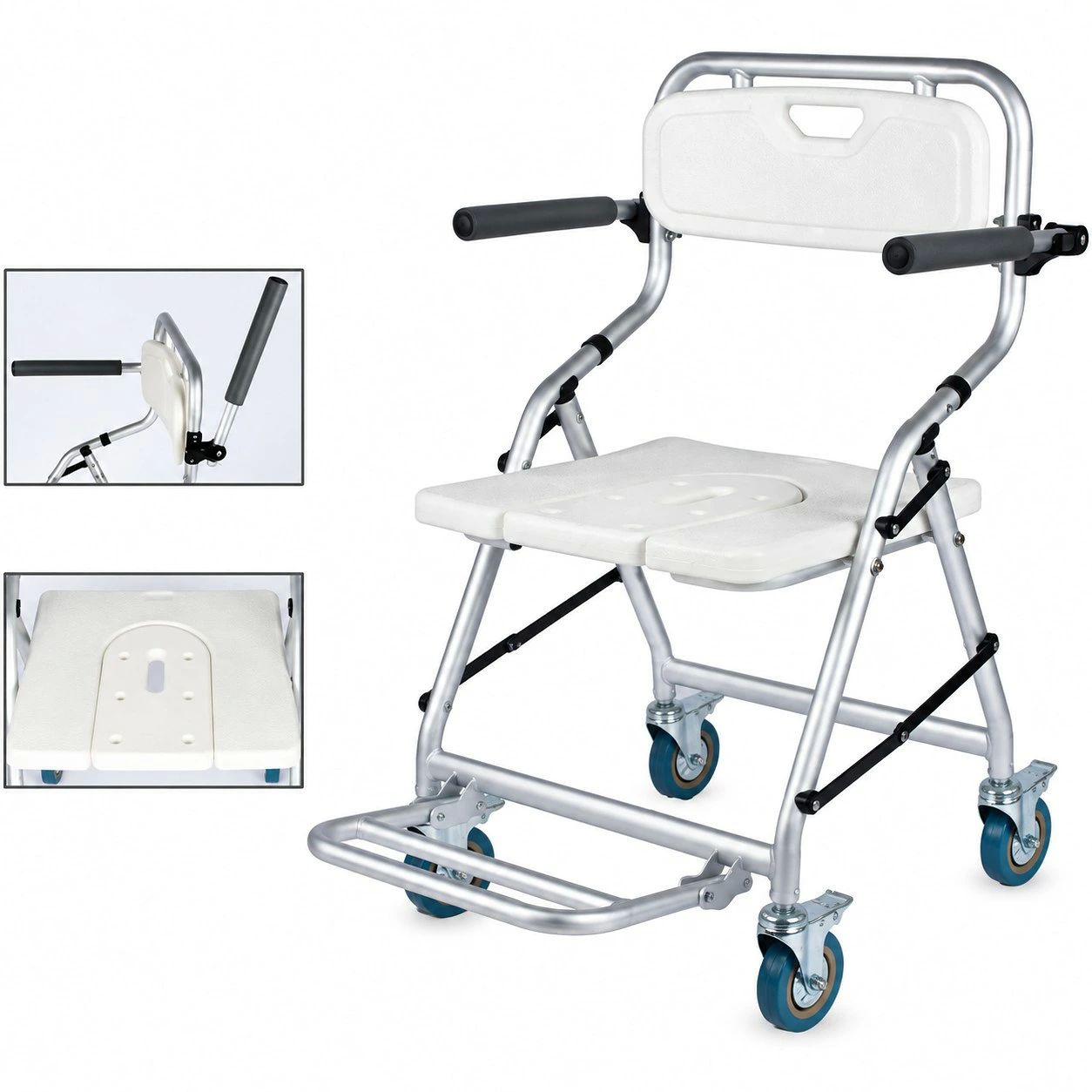 椅子脚 入浴用車いす 介護 シャワーチェア ブレ一キ付き U型シート 軽量 お風呂椅子 キャスター付 背もたれ バスチェア 軽量 滑り止め 防水 トイレ