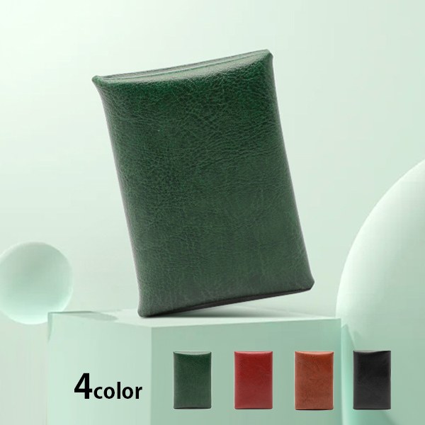 【1000円ポッキリ】カードケース フェイクレザー 無地 シンプル 折り畳み 二つ折り カードスロット ポーチ 小物入れ コンパクト グリーン レッド ブラウン ブラック ビジネス 男女