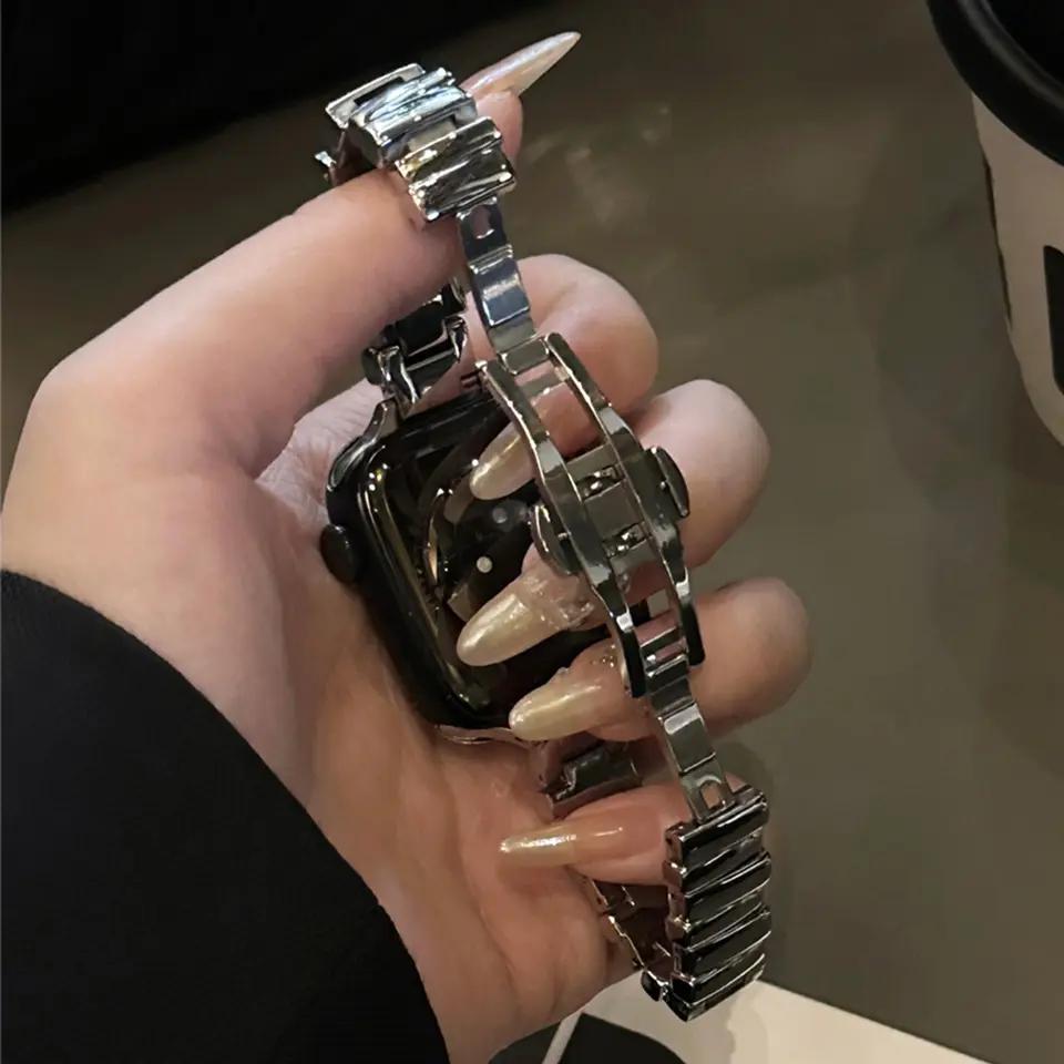 Apple Watch バンド アップルウォッチ 互換品 金属 メタル チェーン ブロック シンプル 個性的 カジュアル ゴールド シルバー ブラック マットシルバー ローズゴールド 38mm 40mm 41mm 42mm 44mm 45mm 46mm 49mm