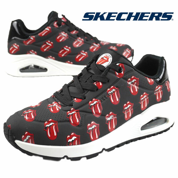 【最大2000円OFFクーポン 5月15日まで】【36％OFF】 スケッチャーズ SKECHERS UNO -SY IT LOUD 177964 BKRD ウノ セイ イット ラウド 黒 ローリング・ストーンズ エアソール スニーカー レディース スポーティ かっこいい ロックンロール ROCK スタイリッシュ 日本正規品