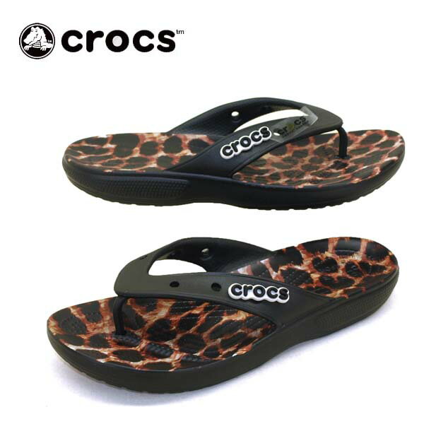 クロックス crocs CLASSIC CROCS ANIMAL REMIX FLIP 207872 0CU クラシック クロックス アニマル リミックス フリップ カジュアル スライド サンダル 黒レオパード レディース/メンズ あす楽