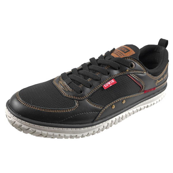 エドウィン EDWIN EDW-7755 ローカット 幅広 耐滑ソール 軽量 カジュアル スニーカー 黒 白 メンズ ヴィンテージ加工 シティユース