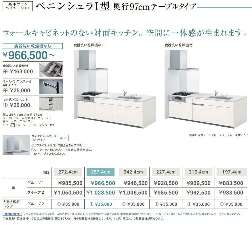 リクシルシステムキッチン シエラS グループ1 ペニンシュラタイプ食洗機付プランL=2724 カウンター幅97cm　￥￥1,263,350-　離島は、港止めまで。