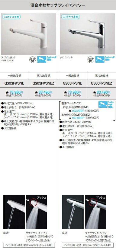 楽天住設クリックス楽天市場店PANASONIC 混合水栓サラサラワイドシャワー　QS03FPSNE　クロムメッキ仕様