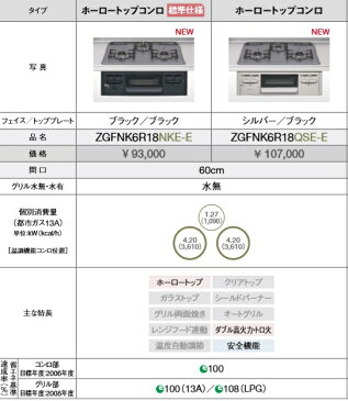 クリナップビルトインコンロ　ホーロートップブラック+シルバーフェイスW=600(無水片面焼グリル)ZGFNK6R18QSE-E　メーカー直送のため代引き不可