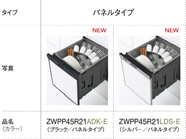 クリナップビルトインプルオープン食器洗い乾燥機 ZWPP45R21LDS-E 45cmタイプシルバー色 キッチンカウンター奥行き65cm用　＊正面パネルは、現場調達お願いします。　メーカー直送にてお届け。