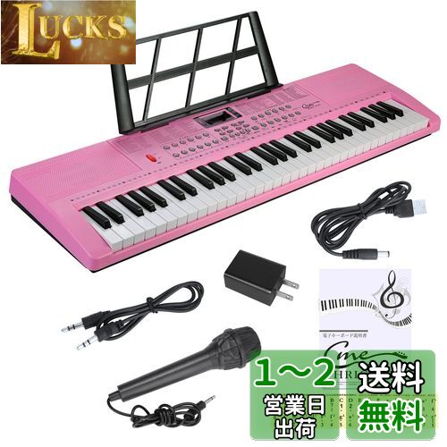 Hricane キーボード ピアノ 電子ピアノ 61鍵盤 200種類音色 200種類リズム 60曲デモ曲 LCDディスプレイ搭載 光る鍵盤 楽器 日本語パネル ヘッドフォン対応 子供 初心者 練習用 USBケーブルと日本語説明書付き (ピンク色H663)