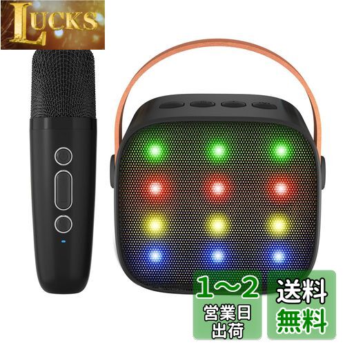 楽天LUCKSVerkstar カラオケマイク Bluetoothマイク2本 無線マイク ワイヤレス スピーカー PAセット ステレオ対応 家庭用 カラオケセット USB-C充電式 小型 ホームカラオケ KTV ポータブル ミニカラオケ 室内/アウトドア Android/iPhoneに対応 日本語取扱説明書付き （1 Mic, ブラ
