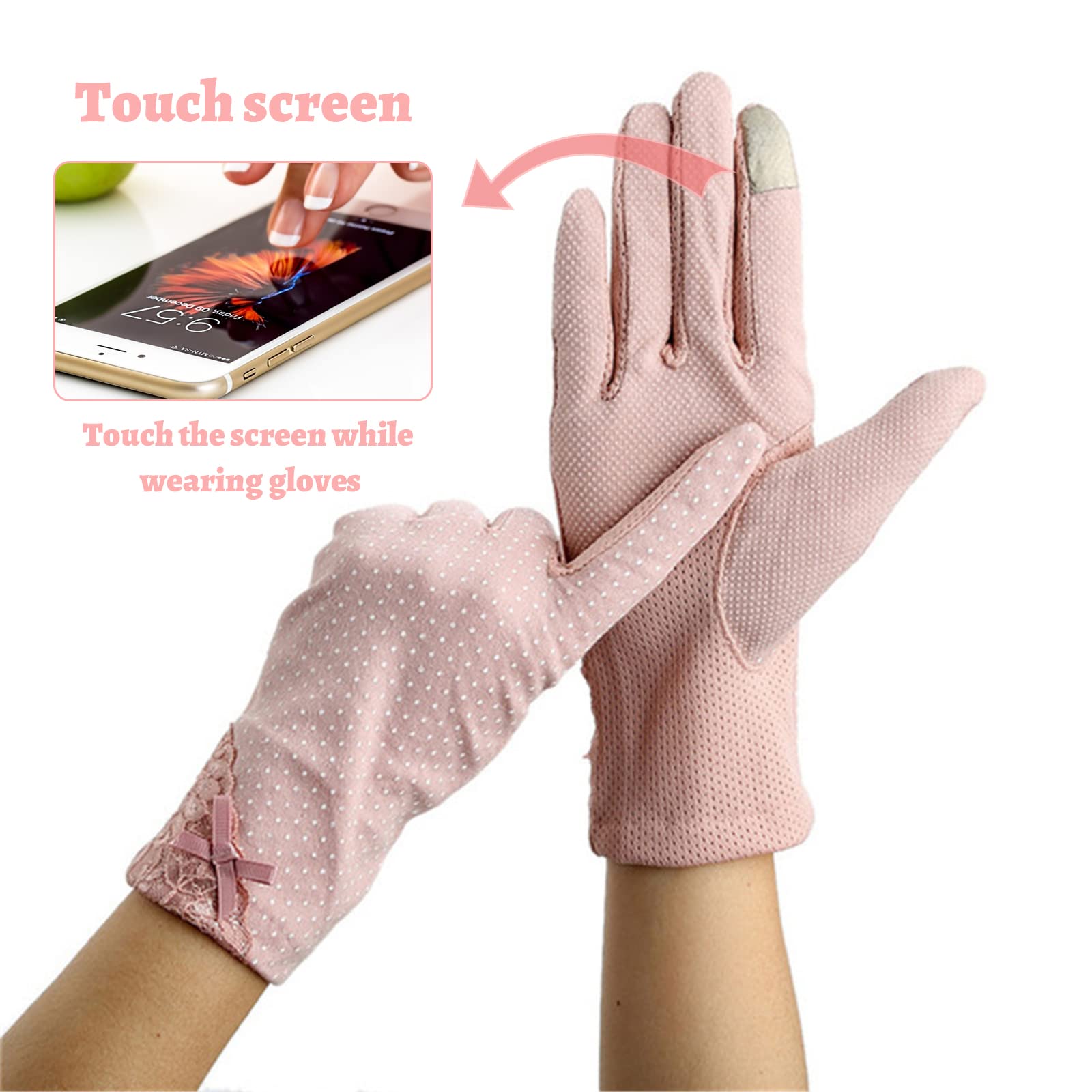 [Kingsiely] 日焼け止め 手袋 夏 水玉 レース グローブ UVカット 薄手 スマホ対応 滑り止め付 ショートグローブ 紫外線対策 女性 レディース 運転 (パープル)