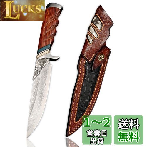 Irai Utaki アウトドアナイフ シースナイフ ナイフ ダマスカス 高級 鞘付 サバイバル 釣り 登山 キャンプ 野外作業に適用 (楓葉)