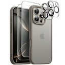 JETech 5 in 1 iPhone 16 Pro 6.3インチ用 マットケース 2枚強化ガラスフィルム+2枚カメラレンズフィルム付き 5枚セット 半透明背面 耐衝撃スマホカバー (ナチュラルチタニウム)