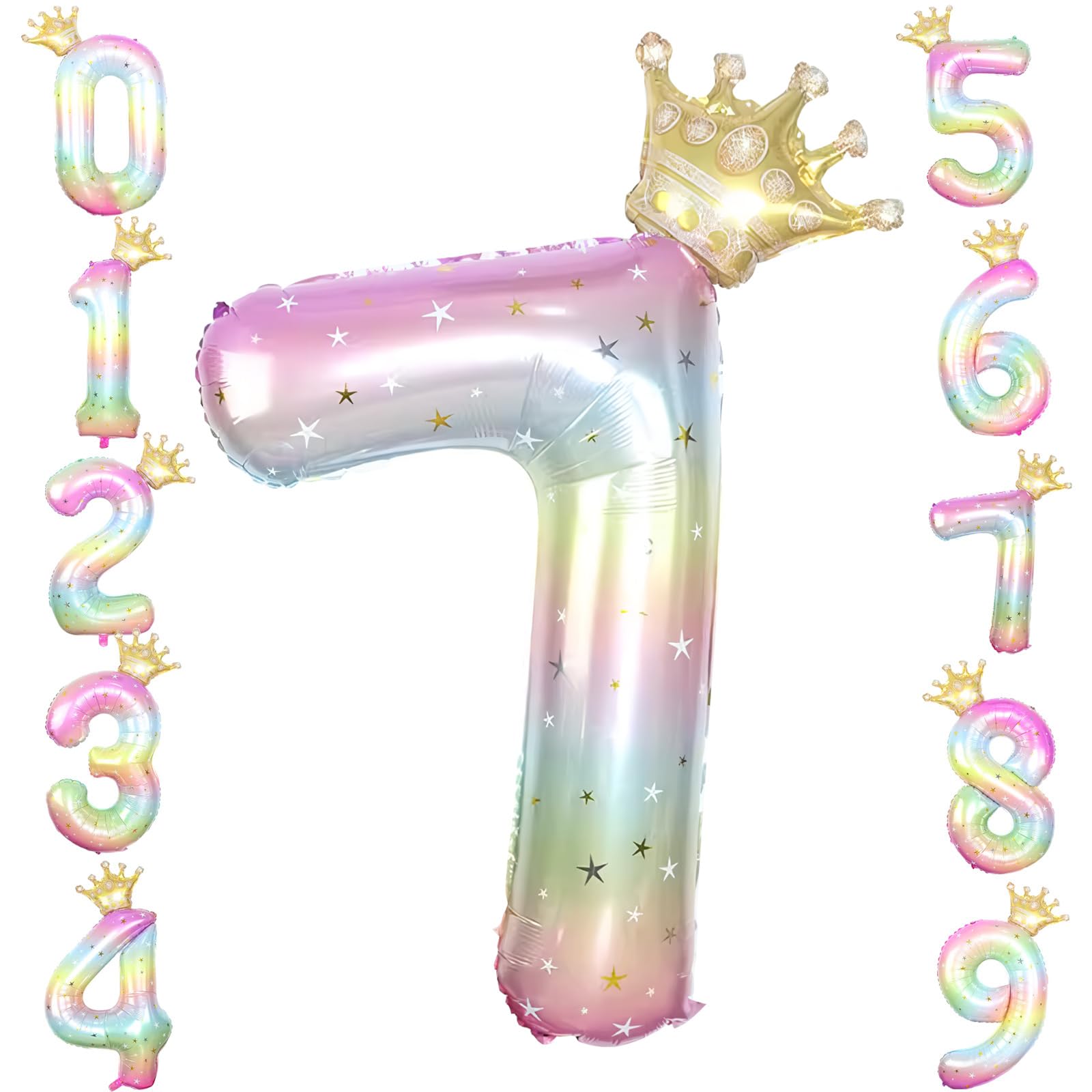 mefeny 誕生日バルーン 風船 バルーン 誕生日 数字 王冠付き 接着剤付き バスディーバルーン 40インチ 大きい レインボー アルミ ストロー付き 装飾 結婚式 記念日 卒業 パーティー (7)
