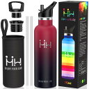 Kkapping 水筒 750ml ストロー付き保温水筒 ステンレス製 スポーツボトル 真空断熱 & BPAフリー 2種類の蓋・カバー・ハンドル付き 漏れ防止 ...