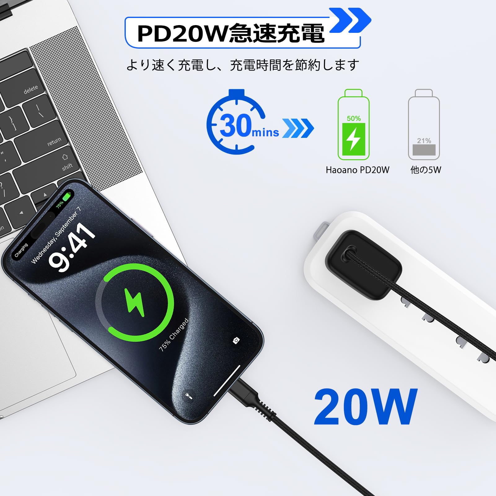 USB-C 充電ケーブル 短い 30cm PD対応 20W急速充電 データ転送 usbc to usbc ケーブル Haoano 0.3M タイプc アンドロイド充電ケーブル iphone 16 充電コード 超高耐久ナイロン iPhone 16 Pro Max/15/iPad Air/Mini/Galaxy S24など対応 ブラック
