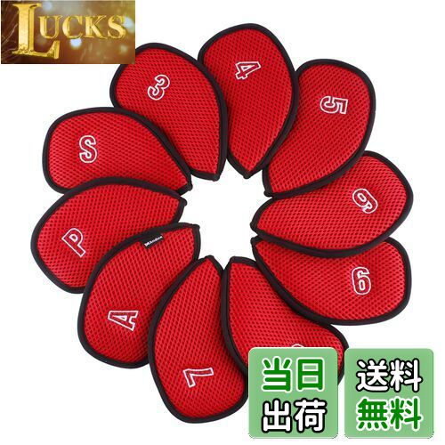 【送料無料】Andux ゴルフクラブヘッドカバーアイアン用 メッシュ ダブル番号つけ アイアンカバー 番号刺繍 10個/セットMT/S14 (赤)