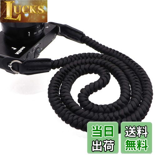 【送料無料】INPON カメラストラップ パラコードINPON カメラストラップ パラコード編み ネックストラップ ショルダーストラップ 丸リング/リングカバー付き 一眼レフ/ミラーレスカメラ用 ブラック 線径13mm 全長105cm