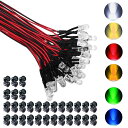 【送料無料】GTIWUNG 60個入り5mm LED プレ配線 高輝度 砲弾型LED 12V用 6色あり- ホワイト ウォームホワイト レッド ブルー グリーン イエロー + 60個入り 専用マウントLEDホルダー