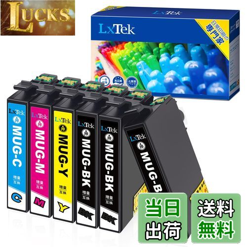 【送料無料】LxTek MUG-4CL マグカップ インク エプソン用 MUG 互換インクカートリッジ マグカップ インク 4色セット+MUG-BK 黒2本 (合計6本) Epson用 EW-452A EW-052A インク 大容量 452A 052A 互換インク