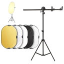 【送料無料】Selens 撮影用 5-IN-1楕円レフ板80x120cm+リフレクターホルダー+2Mライトスタンド 撮影スタジオキット レフ板 スタンド 伸縮可能ブームアーム 360°回転可能 ホルダー長さ66~180cm スタンド高さ70~200cm 各サイズレフ板に対応