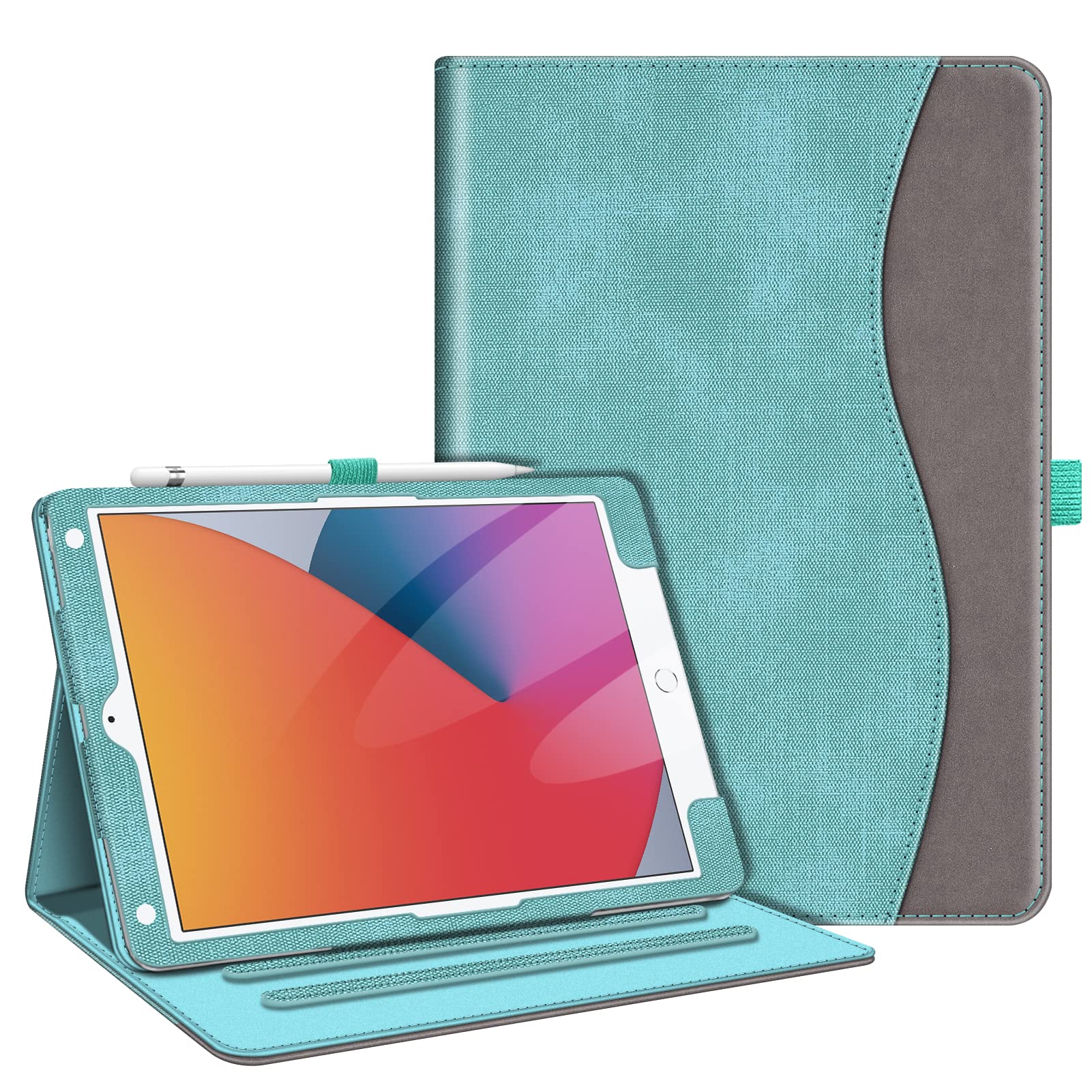 Fintie iPad 10.2 ケース 第 9 / 8 / 7世代 2021/2020/2019 保護カバー 2つ折スタンド マルチ視角 オートスリープ機能付き 傷つけ防止 PU 10.2インチ(モデル番号A2197、A2198、 A2200)（ターコイズ）