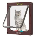 Ycozy ペットドア 猫 超薄型 外寸25×23.5cm お勧め最大戸の厚さ2.0cm 猫 出入り口 小型犬用 ドア 猫扉 4-way切替 ロック キャットドア 室内用 冷暖房対策