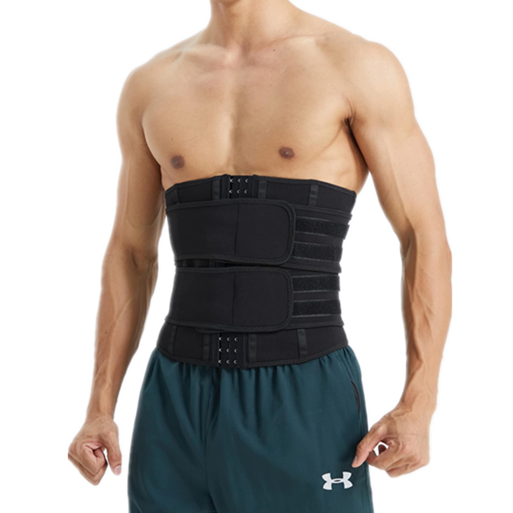 [Sawaiko] 腰 ウエストシェイパー ベルト フィット性 筋トレコルセット ウエストトリマーベルト 筋トレ 発汗 サポートベルト 通気性 ダイエット 腹筋トレスポーツ 加圧 腰用コルセット 背筋補正 2重加圧式 仕事用 作業用 運動 メンズ(ブラック, L)