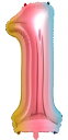 FAMULIA 1 数字 風船 ナンバー バルーン 誕生日 大きい 90cm ストロー付 happybirthday 特大サイズ 飾り (虹色(レインボーカラー), 1)