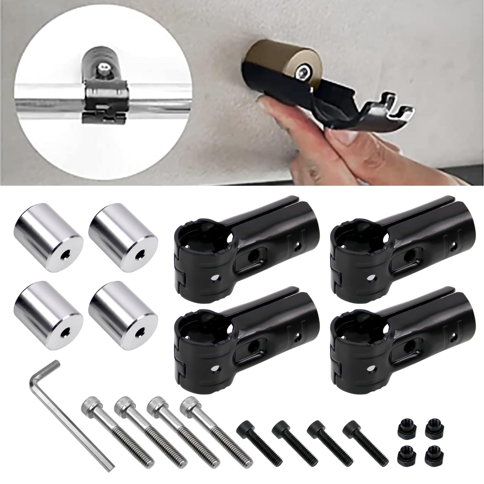 Sporacingrts アルミ製ルームベアリングロッドブラケット車用ルーフキャリアバー イレクターパイプ取り付け用 アタッチメント，可以做?内?衣杆，扶手支架Φ27.5mm NVAN ハイゼットカーゴ に適合，プラスメタルジョイントNSJー1 ブラック(3方向ョイント) 組立て パイプ ラ