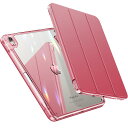 INFILAND iPad Air 11インチ ケース M2 (2024、第6世代), iPad Air 第5世代/第4世代 2022/2020 用 ケース ipad 10.9インチ カバー ペンホルダー付き 軽量 薄型 裏全透明カバー 耐衝撃 三つ折り保護カバー スマート オートスリープ機能 (Red1)(2)