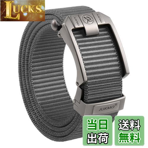 【送料無料】[JUKMO] ゴルフ ベルト メンズ カジュアル ラチェット式ベルト ナイロンベルト 作業用ベルト (相応しい腰の長さ 60cm-105cm（全長 120cm）, 001-グレー)