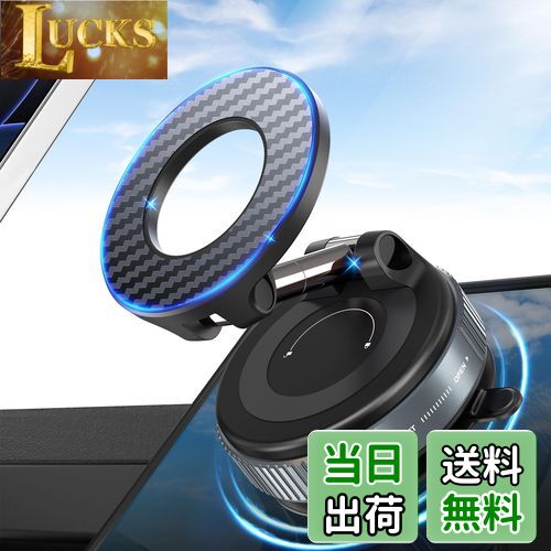 PlusAcc スマホホルダー 車 車載スマホホルダー 真空吸盤 & 強力マグネット 多角度自由調節 360°回転 折りたたみ式真空吸着式スマホホルダー Mag-safe車載ホルダー 超強力N55磁石搭載 iPhone 16/15/14/13/12シリーズとAndroid多機種と多車種に対応マグセーフ車載スマホ