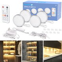 Wobane キャビネットライト 4個セット 電球色 棚 led (リモコン付・調光可能・5段階消灯タイマー・メモリー機能)工事不要 貼り付け式 間接照明 超薄型 700ルーメン 高演色 展示灯 フィギュア/キッチン/クロゼット/ショーケース照明 小型 led light 省エネ PSE認証済