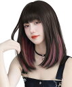 【送料無料】AISIQUEENSウィッグ セミロング ミディアム 黒 インナーカラー ピンク ストレート フルウィッグ かつら 女性 女装用 レディースウィッグ wig ぱっつん前髪 混合色カツラ 小顔効果 自然 原宿 地雷系 女性用かつら ロリータ ネッ付き
