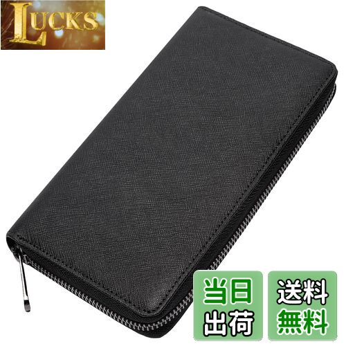 [LuoLuo] メンズ 長財布 本革 男性 さいふ 大容量 YKK ラウンドファスナー 小銭入れ サイフ めんず (ブラック)