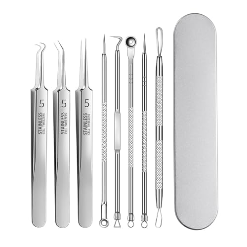【送料無料】ALLVD 精密ピンセット（8セット）角栓ピンセット先端幅0.1 mm角栓ピンセット抜毛によるニキビ除去、黒ずみ除去、毛穴ケア専用精密作業で毛穴をきれいにするピンセット収納ケース付き携帯便利